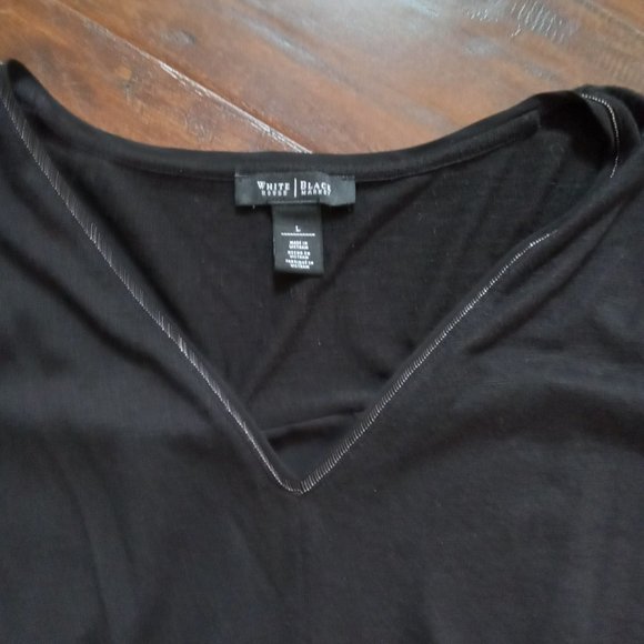 White House Black Market Split Back Long Sleeve Black V- Neck Top Size Large - Picture 3 of 7